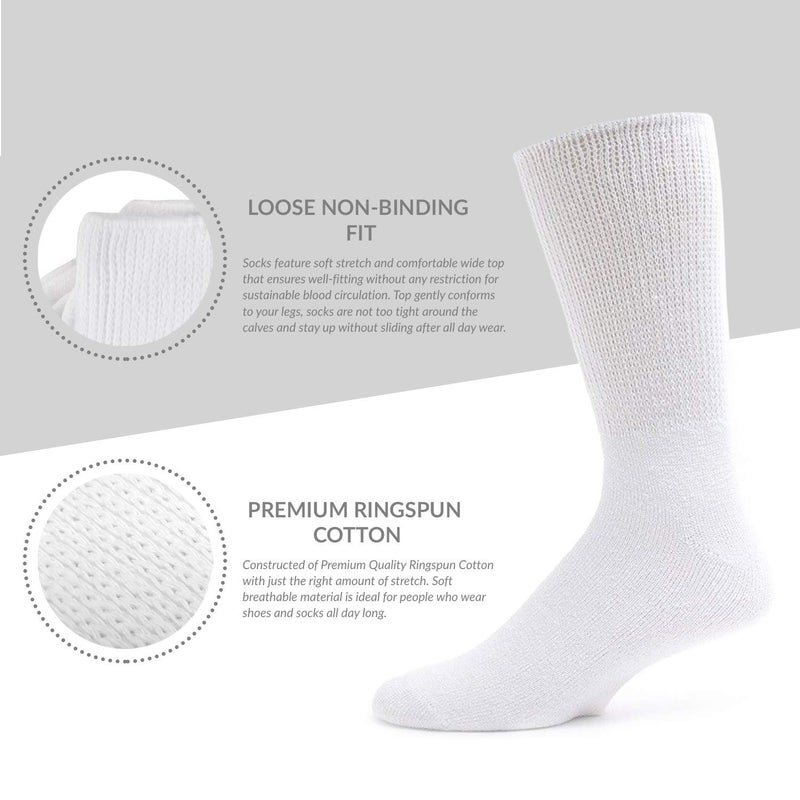 Brooklyn Socks 3 Pairs of Premium Cotton Loose Top Diabetic Neuropathy Crew Socks (10-13, Gray) - Image 4